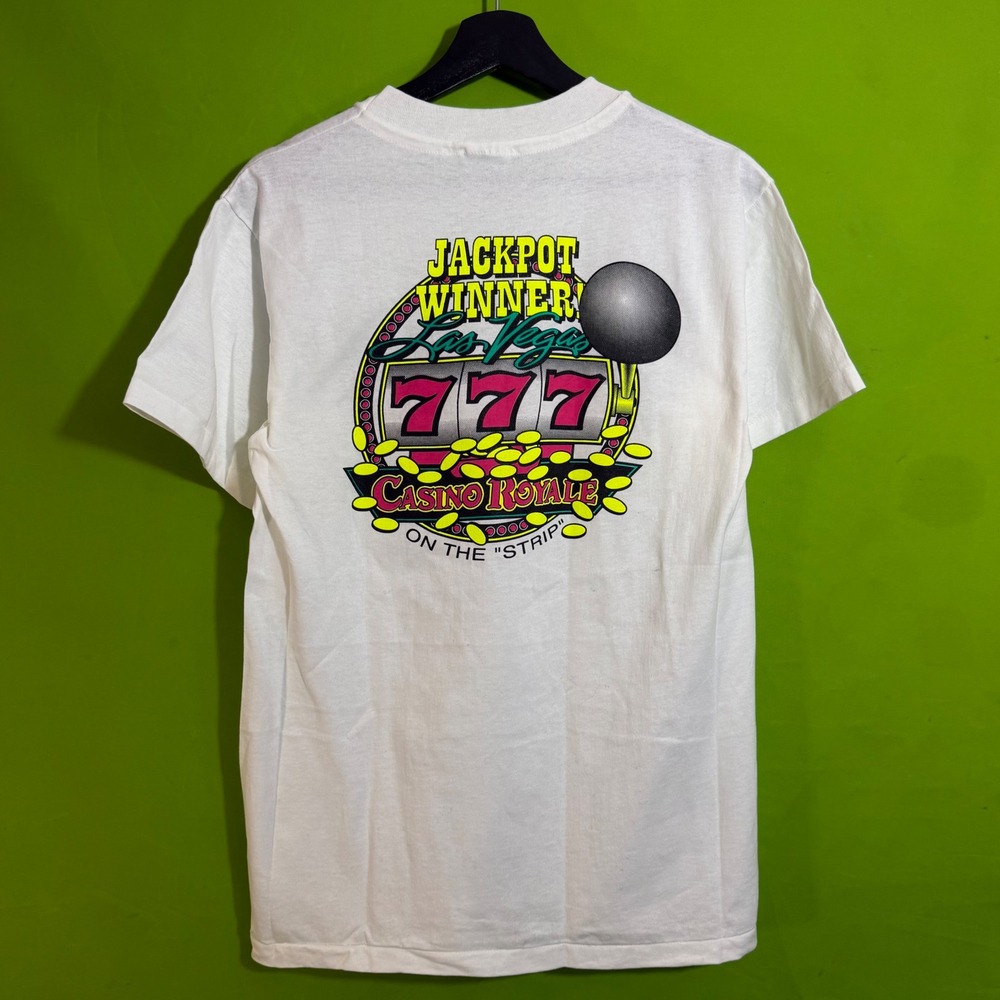 Vintage Hanes Casino Royale Las Vegas Jackpot Winner 777 T-Shirt White Medium